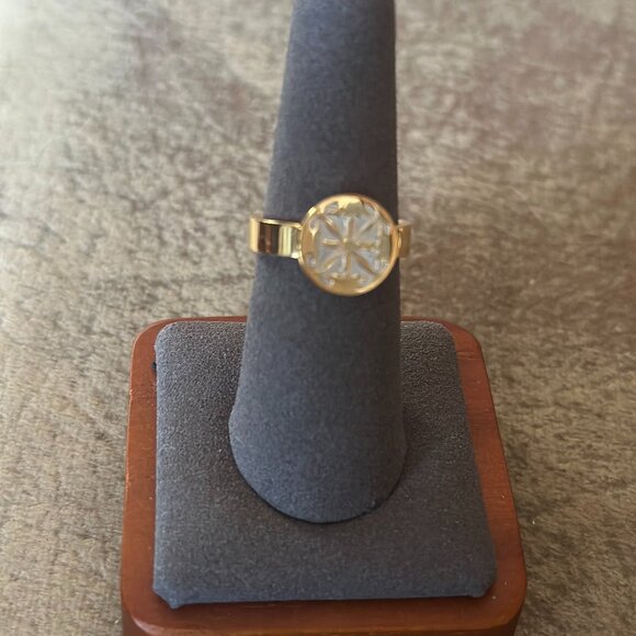 Rustic Cuff Gold and White Ring - Picture 1 of 7